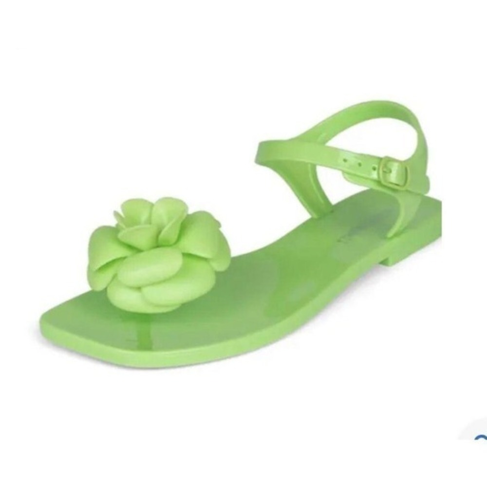Jeffrey Campbell Lime Green Floral Jelly Sandals Square Toe Ankle Strap Size 8